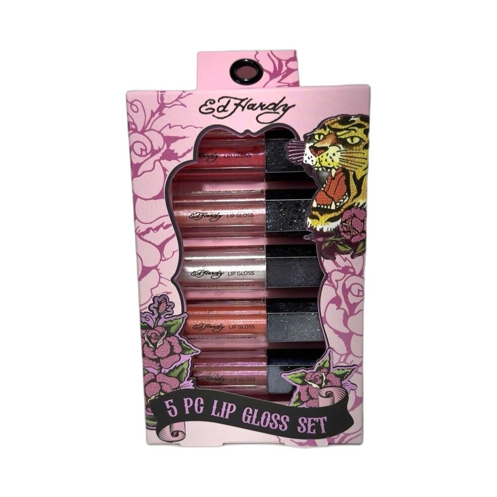 Ed Hardy 5 Pc Long Lasting Shine Cream Lip Gloss Set 0.12 fl oz each NEW